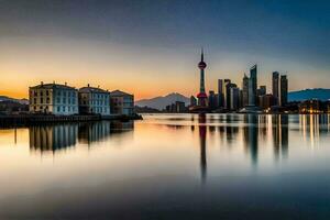 il shanghai orizzonte a tramonto. ai-generato foto