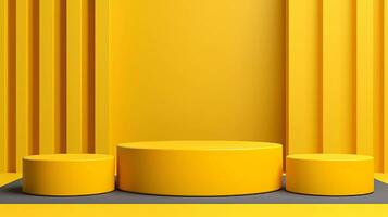 3d interpretazione podio, colorato luminosa giallo sfondo. astratto sfondo con minimalista stile per Prodotto marca presentazione. foto