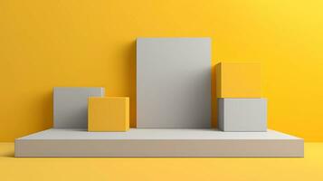 3d interpretazione podio, colorato luminosa giallo e grigio sfondo. astratto sfondo con minimalista stile per Prodotto marca presentazione. foto