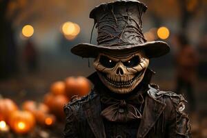 Halloween carattere, mostro su Jack lanterna sfondo. ai generato foto