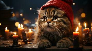 gatto nel un' festivo Santa Claus cappello per nuovo anno e Natale foto