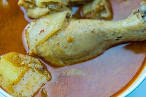 tailandese massaman curry con bacchetta del tamburo pollo nel un' ciotola foto