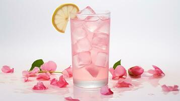 foto di un' rosa acqua limonata isolato su piatto bianca sfondo. generativo ai