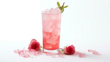 foto di un' rosa acqua limonata isolato su piatto bianca sfondo. generativo ai