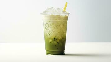 foto di un' ghiacciato verde tè bevanda isolato su bianca sfondo. generativo ai