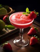 foto di alcuni fragola daiquiri bevanda elegantemente plated su un' tavolo. generativo ai