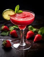 foto di alcuni fragola daiquiri bevanda elegantemente plated su un' tavolo. generativo ai