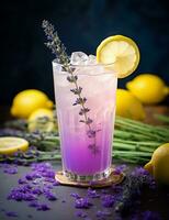 foto di alcuni lavanda limonata bevanda elegantemente plated su un' tavolo. generativo ai