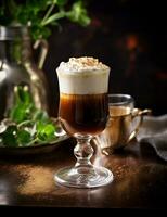 foto di alcuni irlandesi caffè bevanda elegantemente plated su un' tavolo. generativo ai