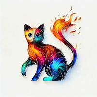 ipnotizzante felino caleidoscopio, un' abbagliante sinfonia di colore, bicchiere, metallo, e fiamme. ai generato foto