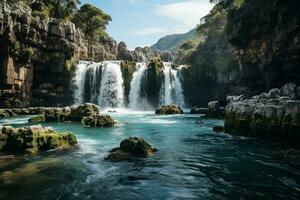 cascata nel il in profondità foresta ai generato foto