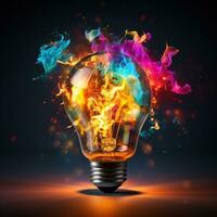 che esplode colorato leggero lampadina rappresenta nuovo idee e di brainstorming concetti foto