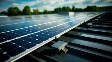 solare pannelli su il tetto di un' Casa. fotovoltaico moduli per rinnovabile elettrico energia produzione. foto