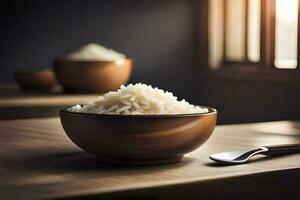 un' ciotola di riso su un' tavolo. ai-generato foto