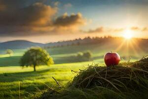 il Mela nel il campo. ai-generato foto