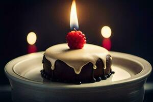 un' cioccolato torta con un' candela su superiore. ai-generato foto