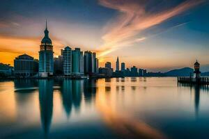 il città orizzonte a tramonto nel hong. ai-generato foto