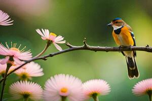 foto sfondo il cielo, fiori, uccelli, il uccello, fiori, il uccello, il uccello. ai-generato