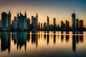 il orizzonte di dubai a tramonto. ai-generato foto