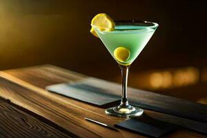 un' verde Martini con un' Limone cuneo. ai-generato foto