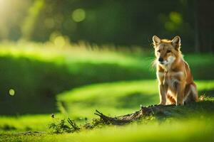 foto sfondo il erba, cane, natura, il sole, il foresta, il animale, il. ai-generato