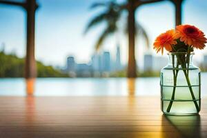 fiori nel un' vaso su un' tavolo. ai-generato foto