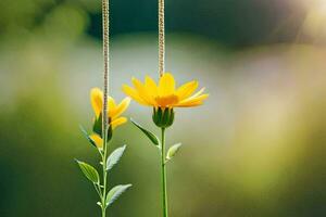 giallo fiori sospeso a partire dal un' corda. ai-generato foto