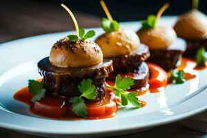 un' piatto di cibo con carne e verdure. ai-generato foto