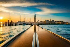 il Visualizza a partire dal il indietro di un' barca a tramonto. ai-generato foto