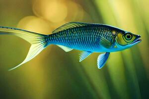 un' pesce con blu e giallo pinne è nuoto nel il acqua. ai-generato foto