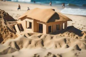 un' modello di un' Casa su il spiaggia. ai-generato foto