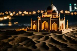 un' modello di un' taj Mahal nel il sabbia. ai-generato foto
