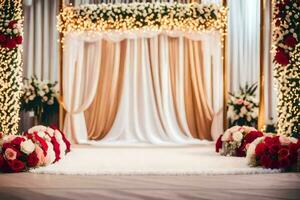 un' nozze cerimonia con rosso e bianca fiori. ai-generato foto