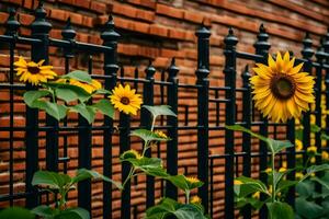 girasoli e nero ferro recinzione. ai-generato foto