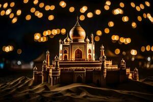 un' modello di un' taj Mahal a notte. ai-generato foto