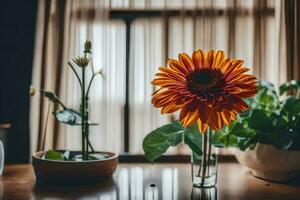 un' fiore nel un' vaso su un' tavolo. ai-generato foto