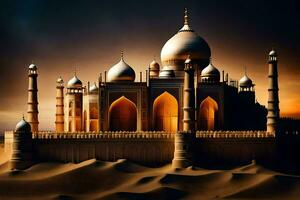 il taj Mahal è un' bellissimo edificio nel il deserto. ai-generato foto