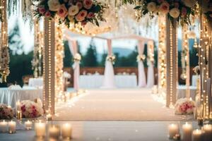 un' nozze cerimonia con candele e fiori. ai-generato foto