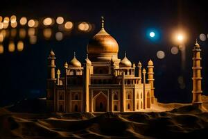 un' modello di un' taj Mahal a notte. ai-generato foto