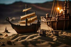 foto sfondo il cielo, sabbia, nave, barca, sabbia, nave, nave nel il sabbia. ai-generato