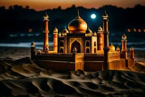 il taj Mahal è illuminato su a notte. ai-generato foto