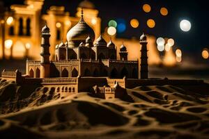 un' modello di un' taj Mahal a notte. ai-generato foto