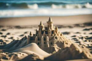 sabbia castello su il spiaggia. ai-generato foto