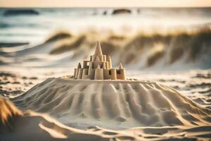 sabbia castello su il spiaggia. ai-generato foto