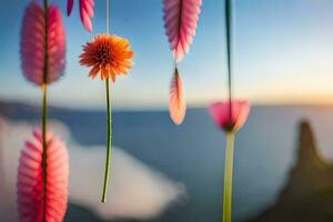 foto sfondo il cielo, fiori, il mare, fiori, il oceano, fiori, il cielo. ai-generato