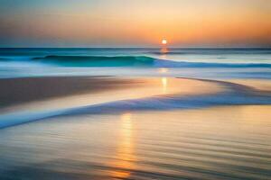 tramonto su il spiaggia, onde, oceano, acqua, HD sfondo. ai-generato foto