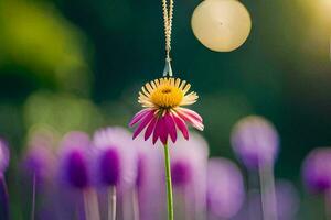 un' rosa fiore con un' collana sospeso a partire dal esso. ai-generato foto