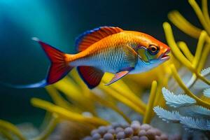 un' pesce con luminosa rosso e blu colori. ai-generato foto