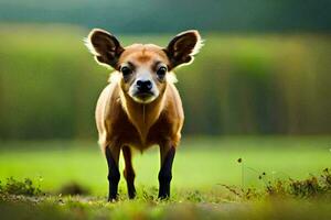 un' piccolo cane è in piedi nel il erba. ai-generato foto