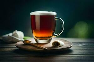 un' bicchiere di tè su un' di legno tavolo. ai-generato foto